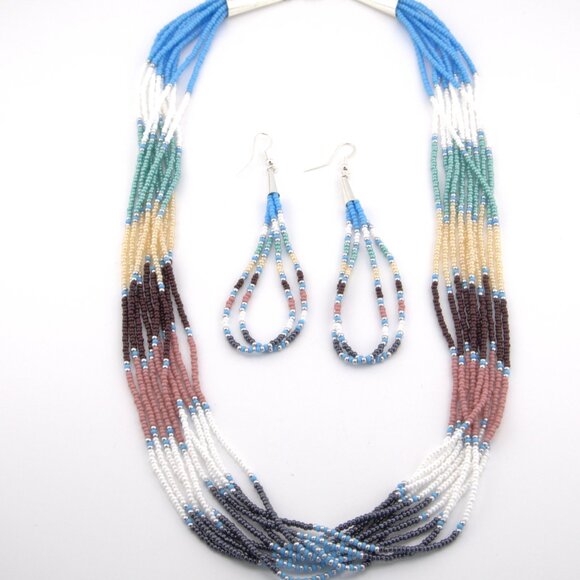 Authentic Native American Multicolor Glass Beads Necklace & Earrings Set Jewelry - Picture 9 of 10